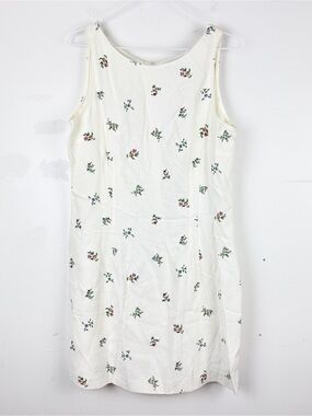 Vintage D Joy Fashions White Floral Embroidered Shift Dress 13/14 Cottagecore